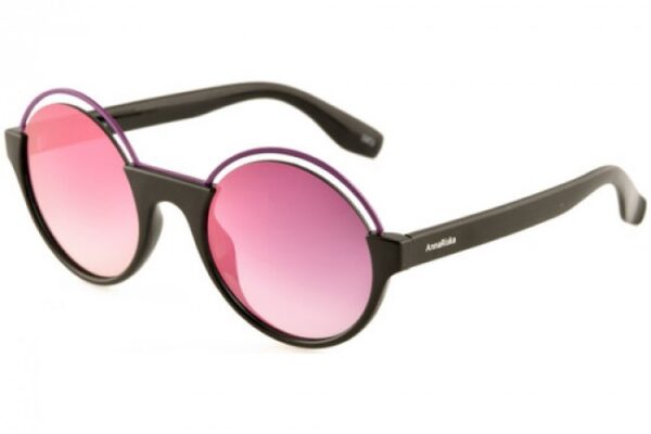 sunglasses anna riska round black acetate fume lenses degrade gradient purple light mirror women uvprotection