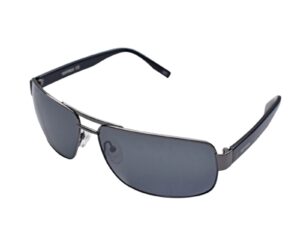 sunglasses hoffman men pilot type rectangular metallic front gun metal color black acetate temples fume polarized lenses uvprotection