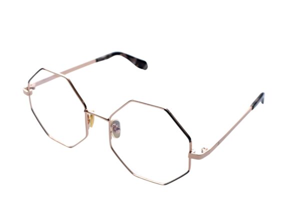 frame glasses epoka women polygonal shape metallic rose gold color grey details