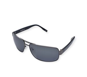 sunglasses hoffman men pilot type rectangular metallic front gun metal color black acetate temples fume polarized lenses uvprotection