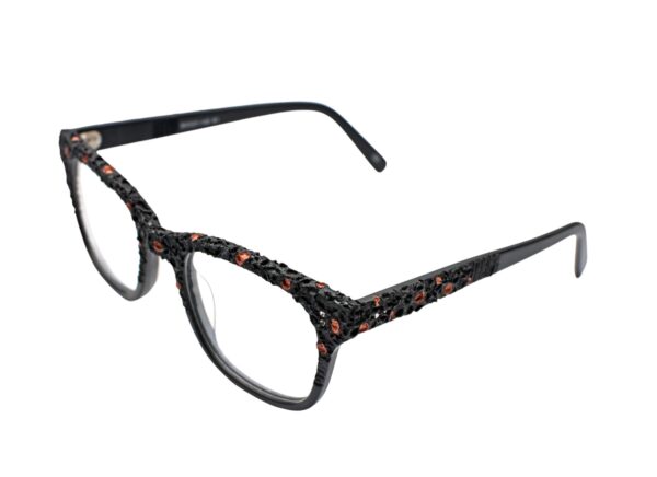 frame glasses ugly bell women square shape handcrafted black acetate carved red details