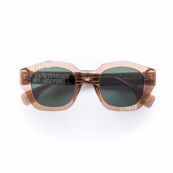 Sunglasses ugly bell handcrafted women polygon crystal acetate green lenses uvprotection