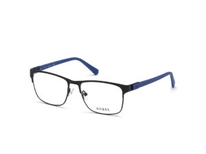 frame glasses guess men rectangular black matte stainless steel blue rods