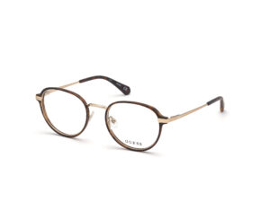 frame glasses guess round brown havana acetate gold metal rods and bridge