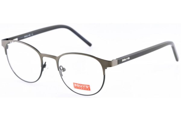 frame glasses 3guys men women unisex round metallic gun metal front navy blue acetate temples