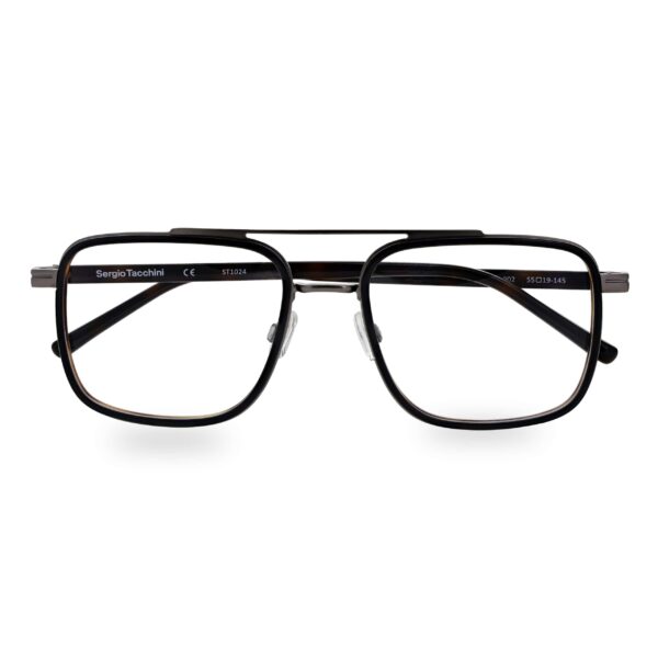 frame glasses sergio tacchini men square dark grey acetate gun metallic double bridge