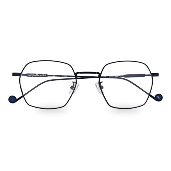 frame glasses sergio tacchini men women unisex polygonal shape matte black color and gun metal bridge and temples