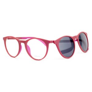 frame glasses kids marasil girls round shape red acetate fuchsia details fume polarized clip-on uvprotection