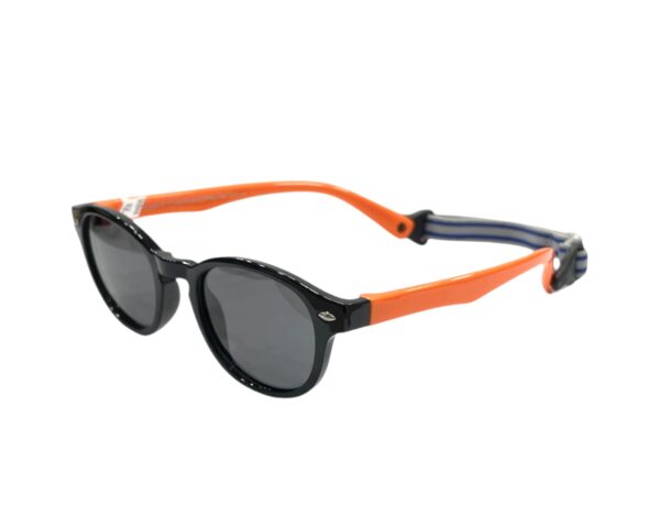 sunglasses marasil boys girls kids junior round shape black plastic frame orange temples grey polarized lenses