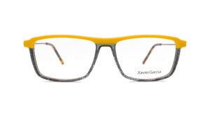 frame glasses xavier garcia men women square yellow and transparent with black lines acetate metal sides