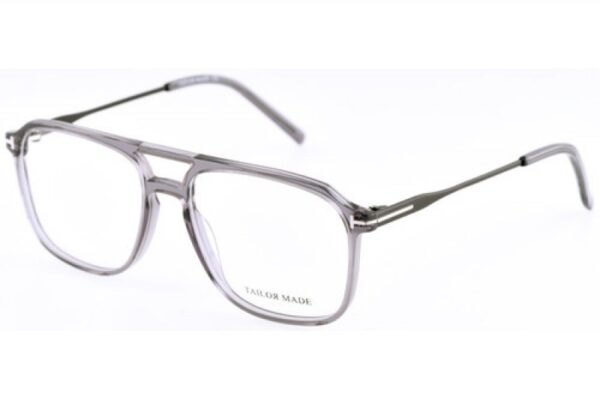 frame glasses tailor made men aviator shape acetate crystal grey color black metallic temples