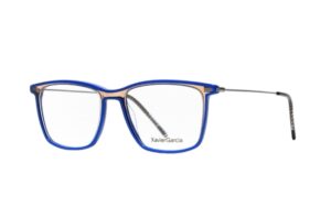 frame glasses xavier garcia men women square blue electric acetate with transparent details metal sides