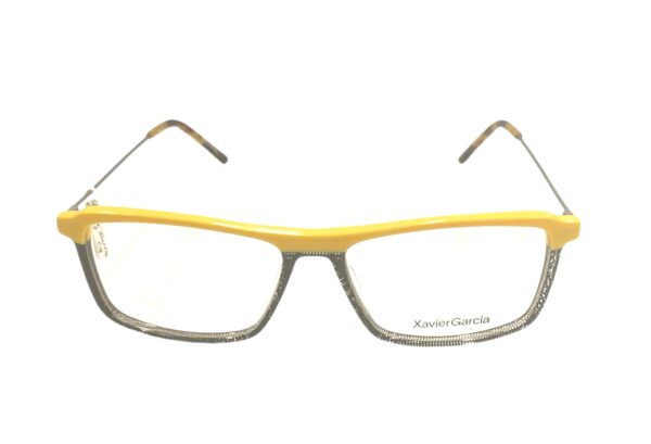 frame glasses xavier garcia men women square yellow and transparent with black lines acetate metal sides