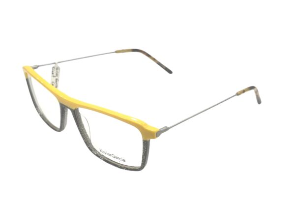 frame glasses xavier garcia men women square yellow and transparent with black lines acetate metal sides