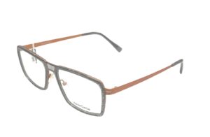 frame glasses xavier garcia men women square orange metal bridge and sides transparent front acetate with black spots