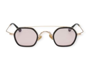 Sunglasses kreuzbergkinder men women unisex small polygonal black acetate gold temples and double bridge pink lenses uvprotection antireflex coat