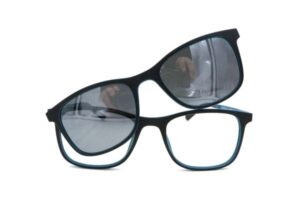 frame glasses kids/teenagers square shape plastic frame black color blue inside polarized fume clipon uvprotection