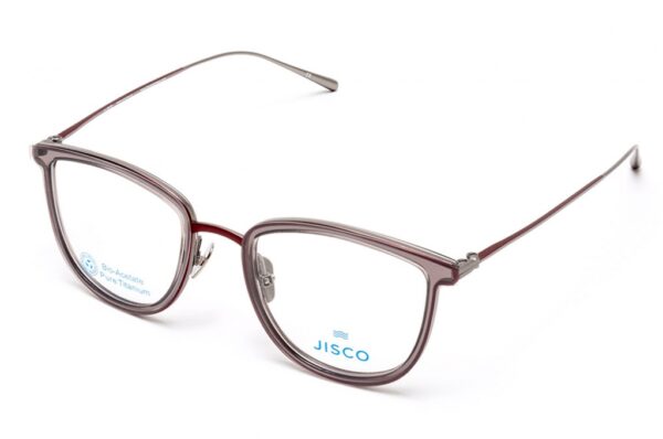 frame glasses jisco men women unisex round shape metallic temples (silver) and bridge (burgundy) and acetate front (brown color)