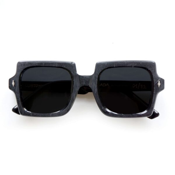 sunglasses ugly bell women handcrafted in greece carved square shape black acetate fume polarized lenses uvprotection