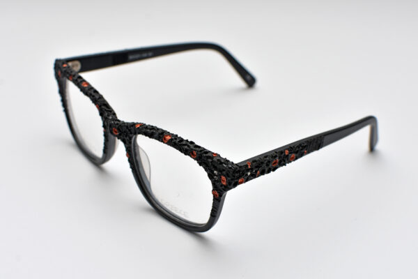 frame glasses ugly bell women square shape handcrafted black acetate carved red details