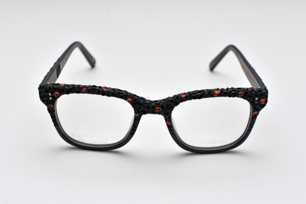 frame glasses ugly bell women square shape handcrafted black acetate carved red details