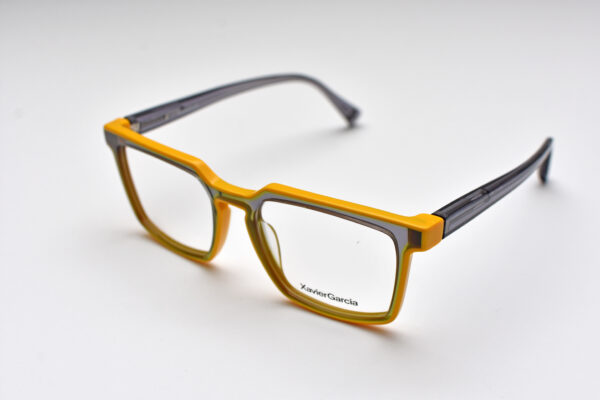 frame glasses xavier garcia men women square transparent grey and yellow acetate