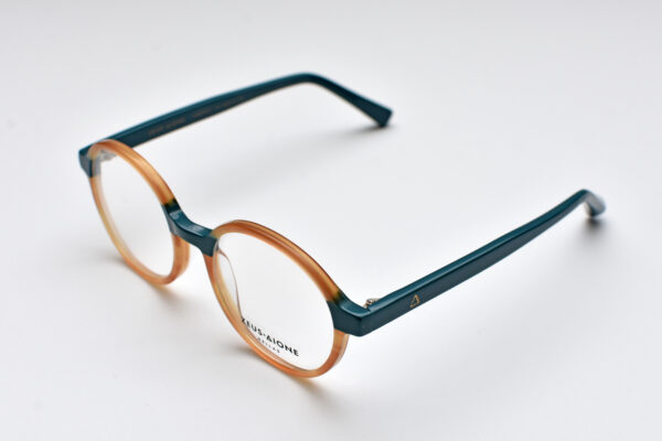 frame glasses zeus dione men women round petrol and light brown acetate