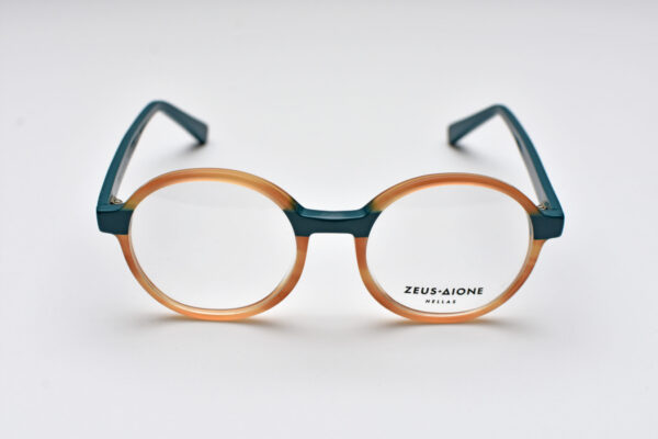 frame glasses zeus dione men women round petrol and light brown acetate