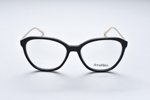 frame glasses anna riska women butterfly shape black acetate metallic gold sides