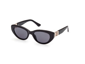 sunglasses guess women oval shape black acetate metallic gold details on temples fume lenses uvprotection