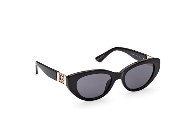 sunglasses guess women oval shape black acetate metallic gold details on temples fume lenses uvprotection