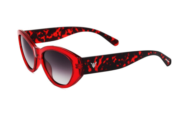 sunglasses polar women oval shape slightly butterfly red plastic frame gradient fume polarized lenses uvprotection