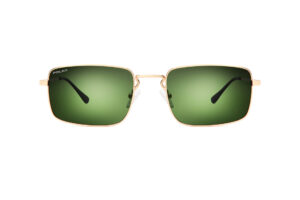 sunglasses polar men rectangular shape metallic frame gold color green polarized lenses uvprotection