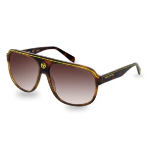 sunglasses sergio tacchini men oversized square shape brown havana acetate yellow details gradient brown lenses uvprotection