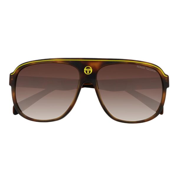 sunglasses sergio tacchini men oversized square shape brown havana acetate yellow details gradient brown lenses uvprotection