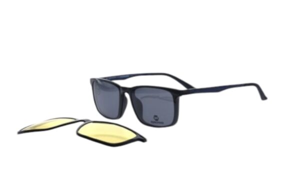 frame glasses eyecroxx men square shape black acetate blue temples polarized clip on fume and yellow uvprotection