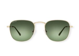 sunglasses polar men women unisex square shape metallic frame gold color green polarized lenses