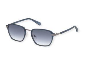 sunglasses guess men square shape matte blue plastic frame metallic bridge gradient blue lenses degrade uvprotection