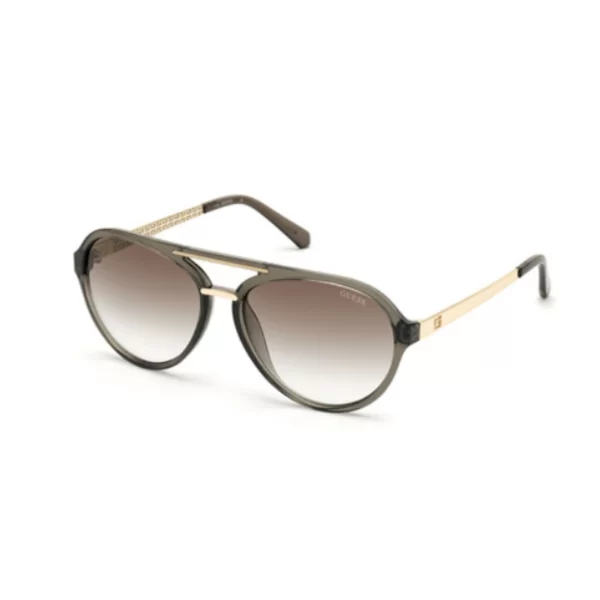 sunglasses guess men aviator shape grey acetate metallic gold bridge and temples gradient brown lenses uvprotection