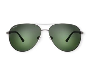 sunglasses polar men women unisex aviator shape gun metal frame blavk rubber temples green super polarized lenses uv protection