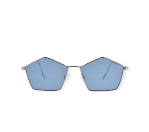 marchema sunglasses men women unisex stainless steel frame pentagon shape silver color aqua lenses uvprotection
