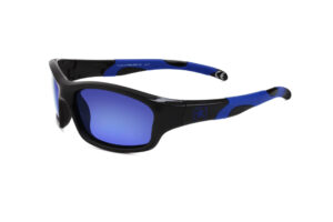 sunglasses polar kids junior boys sport line curved black plastic frame blue details blue super polarized lenses uv protection