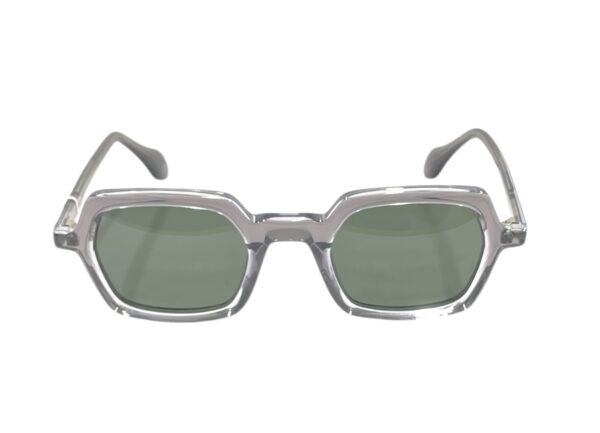 sunglasses tetras community men women unisex polygonal shape crystal grey plastic frame green lenses uvprotection