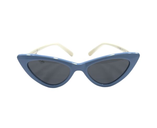 sunglasses centrostyle kids girls cat eye shape blue plastic frame white temples grey lenses uv protection