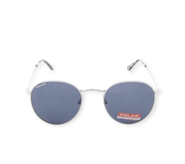 sunglasses polar men women unisex round shape silver metallic frame blue super polarized lenses uv protection