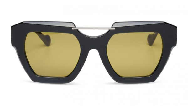 sunglasses kreuzbergkinder women butterfly shape black acetate silver metal detail yellow lenses antireflex coat uv protection