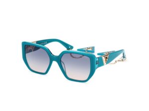 sunglasses women guess turquoise acetate butterfly shape oversized gradient blue lenses uv protection guess chains