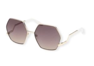 sunglasses guess women polygonal shape oversized gold metal frame gradient brown lenses uv protection