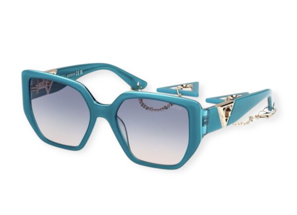 sunglasses women guess turquoise acetate butterfly shape oversized gradient blue lenses uv protection guess chains