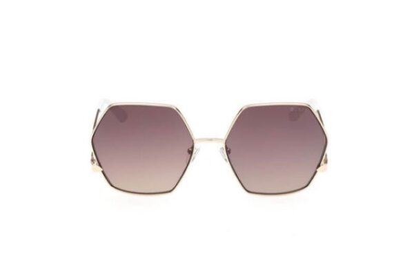 sunglasses guess women polygonal shape oversized gold metal frame gradient brown lenses uv protection